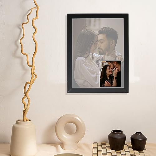 Image of Customized Rectangular Wood Photo Frame With Photo Upload|Personalized Wall Picture Framed For Birthday Gifts,Anniversary Gift,Wedding-6X8 Inch-Two Images,Black