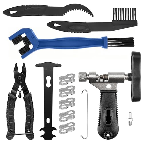 UETSNOR Kettennieter Fahrrad, Fahrradketten Reparatur Set mit 5 Paar Fahrradketten Nieten, Fahrrad Reinigungsbürste, Fahrrad Kettenzange und Kettenschloss Zange, für 6-12 Fach Fahrradkette Werkzeug