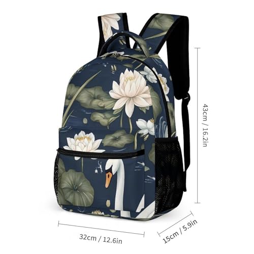 Peaceful Swans Water Lilies Pattern Travel Backpack Lunch Box Pencil Case 3Pcs Set for Men Women Office Outing University2