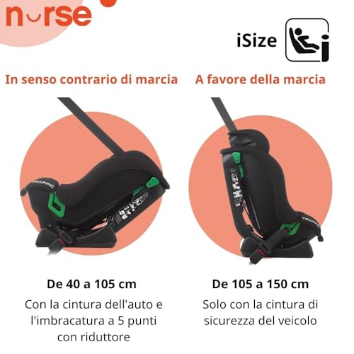 Nurse Traffic, Seggiolino Auto Isize, 40 A 150 Cm, 0 A 12 Anni, Senza Isofix, Ampia Reclinazione, 13 Posizioni Poggiatesta, Nero - 4