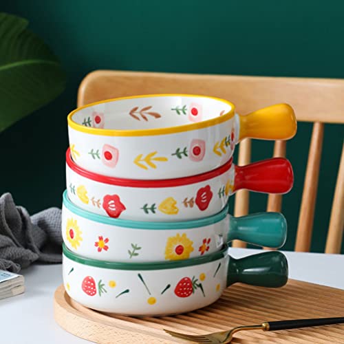 Hemoton French Onion Ceramic Salad Bowl Fruit Dish: Round Salad Mixing Bowl Fruit Serving Dish With Handle Cute All Bowl For Dessert Popcorn Dips Condiments Snack (Red) Microwavable Soup Bowl #TOP7