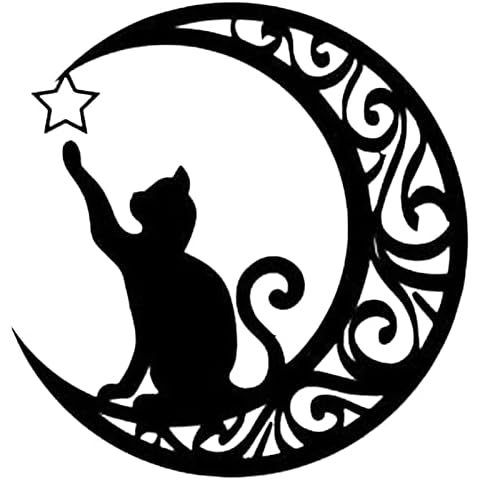 TOPDR Mond Und Katze Metall-Wand-Dekor, Metall-Wand-Kunst, Mond-Wand-Skulptur, Silhouette Home Decor Cover