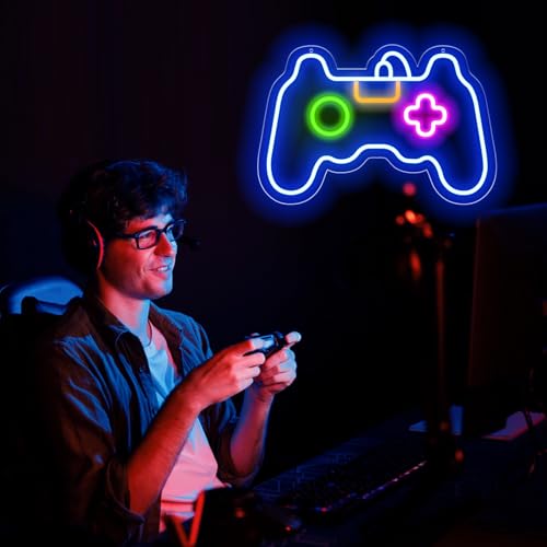 Image of Euvkysh Game Neon Sign for Gamer Room Decor, Led Dimmable Neon Signs Wall Decorations for Living Room Bedroom Gamepad Controller Shape Lights Game Room Decor, Best Gamer Gifts for Boys, Kids