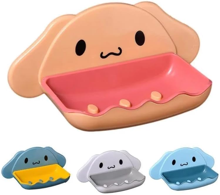 Cute Dog Shaped Wall Mount Soap Dish with Sponge Holder Dual Layer Draining Soap Holder Space Saving Soap Storage Box for Bathroom Kitchen Shower (Multicolor)