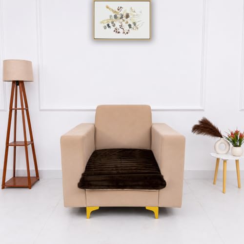Image of Homerz Premium Rabbit Fur Sofa Cover with Anti-Skid Backing, Soft Plush Fabric Sofa Protector for Living Room Furniture (Brown, 1 Seater, Only Seat Cover)