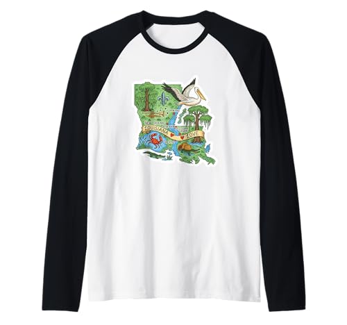 Image of Louisiana Love Map Art with Southern Charm and Pride Raglan Baseball Tee