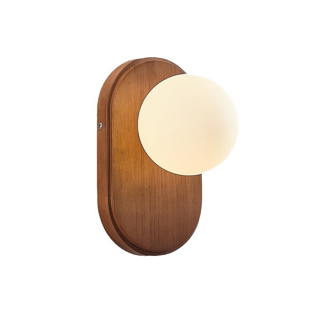 KBUUKYYXouy 1-Light Frosted Glass Ball Wall Lights, Japanese Wooden Wall Sconces, Home Bedroom Bedside Wall Mount Lamp, Nordic Home Balcony Living Room Hallway Wall Lighting Fixture