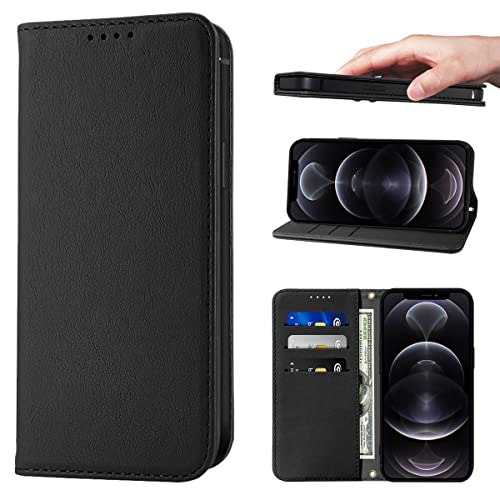 LANJLM Wallet Case for iPhone 12 / iPhone 12 Pro Phone Cases Premium Leather PU Flip Cover Magnetic Shockproof Closure Book Design with Kickstand Feature & Card Slots iPhone 12(6.1") Case - Black