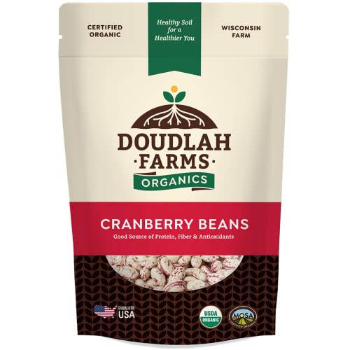Organic Dried Cranberry Beans 1 lb - Non-GMO, USDA Organic, Farmed From Regenerative Soil, Tested Clean Certified, Vegan - Rich in Fiber & Protein for Soups, Burritos, Salads & Chili - Grown In USA by Doudlah Farms