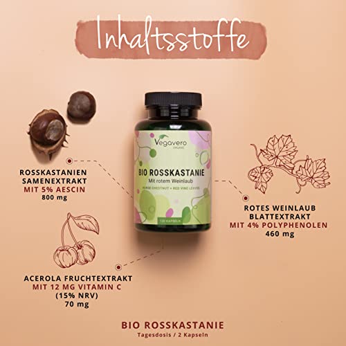 Vegavero Bio Venen Kapseln mit Rosskastanienextrakt und Weinlaub