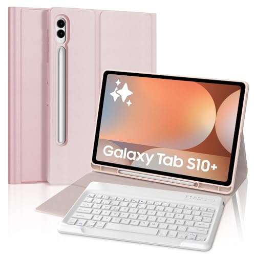FOGARI Teclado Samsung Galaxy Tab S10 Plus 12.4'' - Galaxy Tab S10+ Teclado con Funda, Español Ñ Teclado Ultra Delgada Retirable, Compatible con Samsung Galaxy Tab S10 Plus/S10+, Rosa