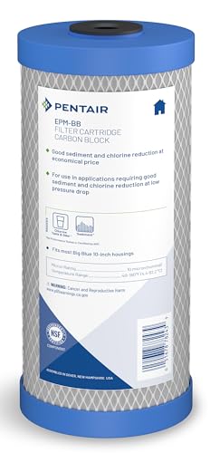 Pentair Pentek EPM-BB Big Blue Carbon Water Filter, 10-Inch, Whole House Modified Epsilon Carbon Block Replacement Cartridge with Bonded Powdered Activated Carbon (PAC) Filter, 10