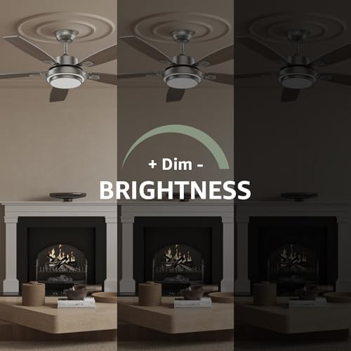 52 Inch Nickel Ceiling Fans with Lights and Remote Control for Bedroom, Modern Ceiling Fan with Quiet Reversible DC Motor, 3CCT, Dimmable, LED for Living Room, Patio, Indoor and Outdoor