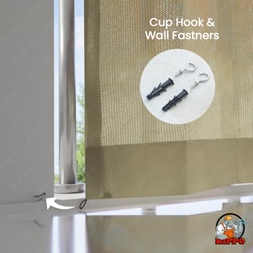 Image of HIPPO HDPE Coated Waterproof Outdoor Balcony Curtain 260 GSM - Rain, Sun & Dust Protection Light Filtering Curtains for Home, Garden, Veranda & Hotel (4 Feet X 4.5 Feet, 2IN1 Ivory-Glow, 1 PC)