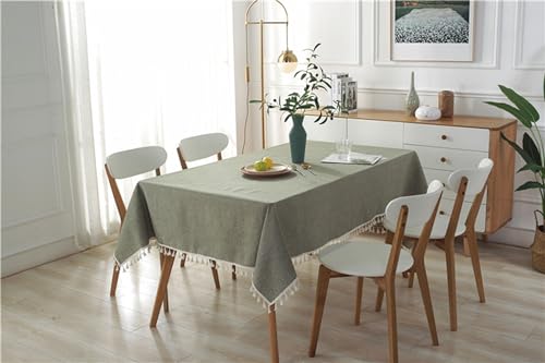 Nappe coton lin verte 140x220cm pour table de repas - 3