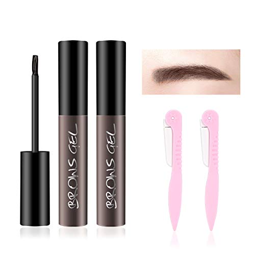 Ownest 2 Pcs Peel Off Tattoo Eyebrow Cream,Natural Eyebrow Gel Long-Lasting Waterproof Eyebrow Tattoo Makeup Tint Eyebrow Gel Cream(with 2 Eyebrow Trimming Tool)- Gray Black