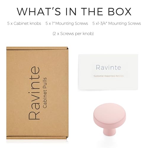 Image of Ravinte 5 Pack Drawer Pulls 1-1 /4 Inch Kitchen Cabinet Knobs Solid Round Dresser Drawer Knobs Pink Dresser Knobs Drawer Knobs Simple Cabinet Hardware for Cupboard Drawer Pulls