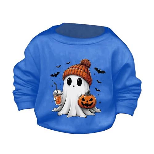 Children's Halloween Cute Little Bats and Pumpkin Printed Round Neck Sweater Autumn Hoodie Sweater for Teen Girl