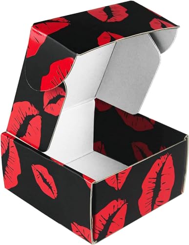 Image of 25 Pack 4x4x2 inch Shipping Boxes for Cosmetics Jewelry Valentines Presents Birthday Gifts, Corrugated Cardboard Box, for Small Business, for Packaging- TONESPAC (Red Lips)