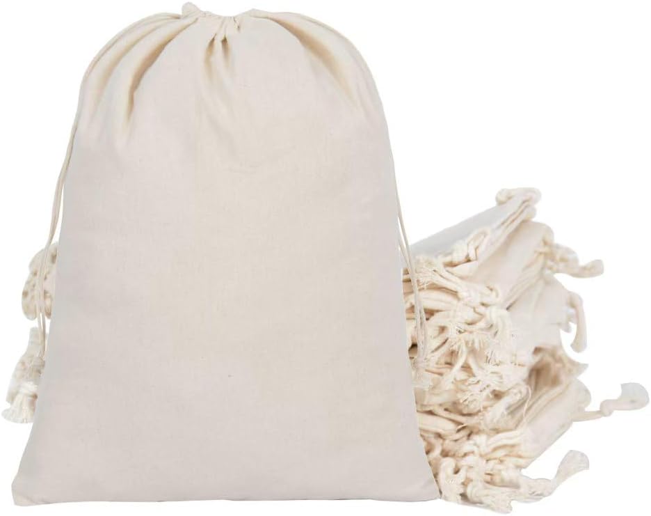 gobyhumm 50 Pieces Muslin Bags Cotton Drawstring Bags Sachet Bag for Home Supplies （6 * 8"）