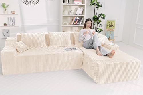 Image of HABUTWAY 101'' Modular Sectional Sofa Cloud Couch with Deep Seat, Modern L-Shaped Convertible Couches Upholstered Couch with Chaise for Living Room Bedroom(Beige, Right-Facing Chaise)