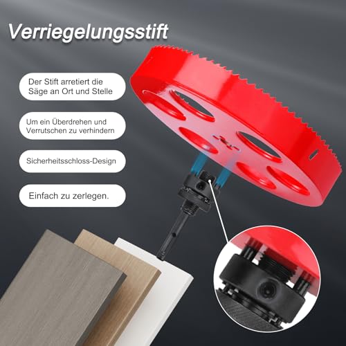 Lochsäge 210mm,HSS lochsäge holz mit SDS plus-Schaft und Sechskant-Schaft bohrkrone für Holz, Trockenbau, Kunststoffe