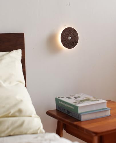 Image of Motion Sensor Night Light Wood USB Rechargeable Stick-On Step Lights Magnetic Small Wall Lights for Hallway Bedroom Living Room Stair, Carved Black Walnut