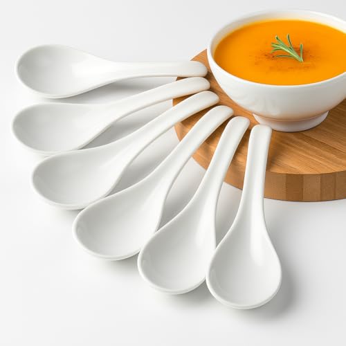 Image of Asian Soup Spoons Set - Durable Melamine Spoon for Ramen, Miso, Japanese & Chinese Soups - Comfortable Grip, Dishwasher Safe & Long-Lasting - Perfect for Home & Restaurant Use | One Set / 6PCS
