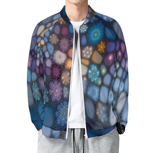 Jacket de transition confortable bleue à motif mosaïque florale pour homme