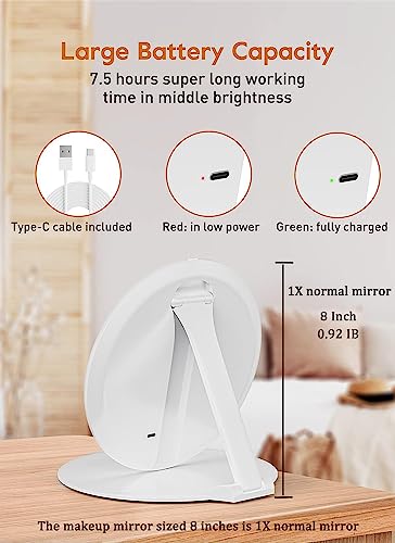 Makeup Mirror With Lights, 8" Foldable Lighted Makeup Mirror For Travel, 46 Led Dimmable Portable Vanity Mirror With 3 Lighting Modes (Circular) #TOP3