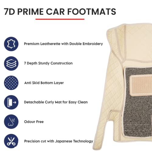 Image of KA10 7D Car Floor Mat for 3 | Custom Fitted | Premium PU Leather | 100% Waterproof, Zero-Dust, Shield Your Car Floor | Full Set with Grass | (Beige with Beige)