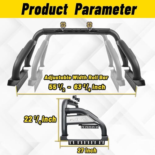 Image of MONOKING Full Size Roll Bar for Truck with Dual Pod Light, Chase Rack Sport Bar for 2007-2026 F-150 F-250 F-350 F-450 Raptor Ranger Dodge Dakota Colorado Silverado Sierra Frontier Tundra Tacoma