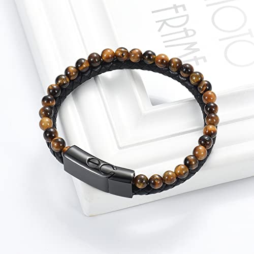 VCCWYQK 2-layer Beads Urn Bracelet for Ashes for Men Tigers Eye Crystal Cremation Bangle Keepsake Urn Bracelet for Ash Holder - Image 3