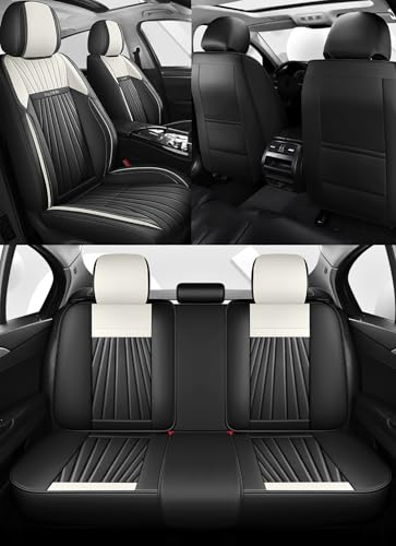 Eunncu Autositzbezüge komplettes Set Universal in Stylish Design | Schonbezüge für Vordersitze und Rückbank | Auto Sitzbezüge Airbag Kompatibel | Premium Wasserdicht Sitzbezug, Schwarz Weiß