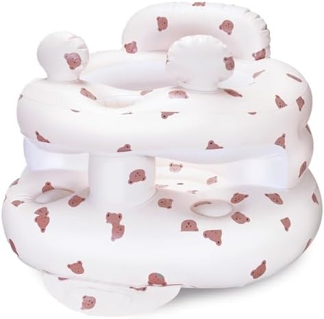 Inflatable Baby Seat for Babies 3-36 Months，[Squeaky Sound & Anti-Fall Design] Inflatable Chair with Sound-Making Ears, Baby Seat for Sitting-Up Practice, Built-in Air Pump (Ear Bear)