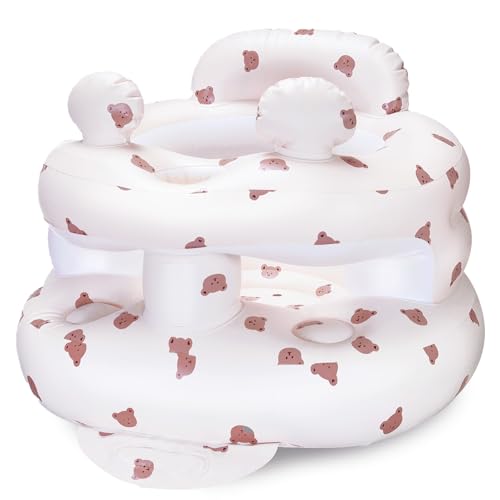 Inflatable Baby Seat for Babies 3-36 Months，[Squeaky Sound & Anti-Fall Design] Inflatable Chair with Sound-Making Ears, Baby Seat for Sitting-Up Practice, Built-in Air Pump (Ear Bear)