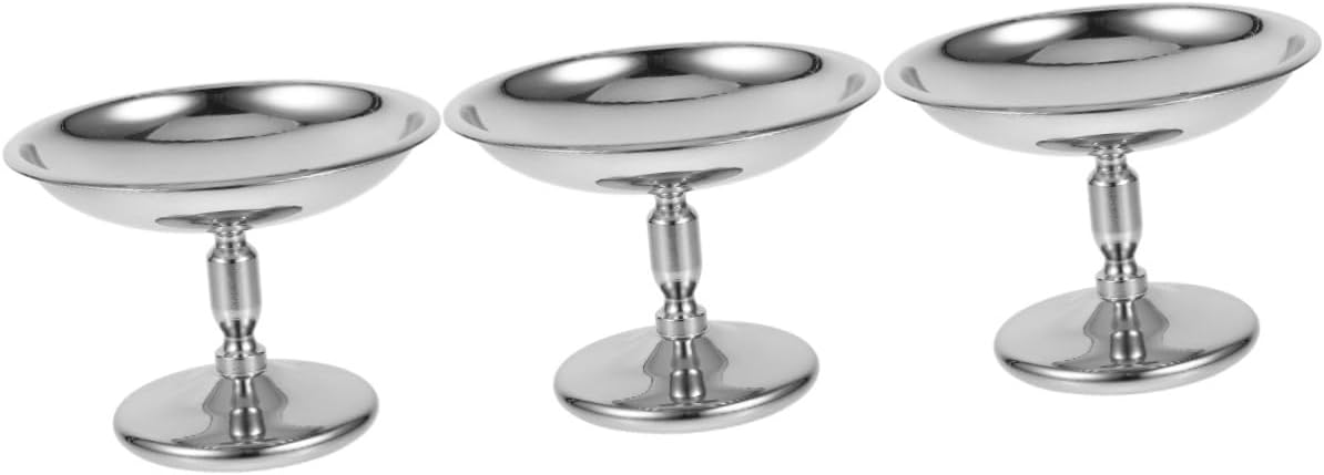 3pcs Stainless Steel Dessert Cup Ice Cream Bowl for Fruits Pudding and Snacks Multipurpose High Base Yogurt Bowl for Home Restaurant Use