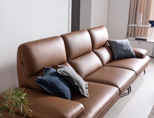 Image of Fabrique Emerald Leatherette 4 Seater with Puffy Moden Design Brown Sofa Set with Moveable Armrest | Comfortable Furniture for Home Office & Living Room | Easy to Move with Stainless Steel Legs