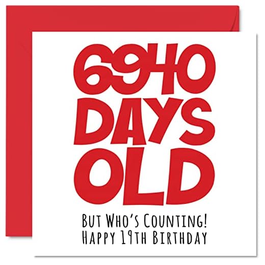 Tarjeta de felicitación de 19 cumpleaños para hombres, mujeres, él, ella, 6940 días de edad, divertida tarjeta de felicitación de 19 años para hermano, hermana, hijo, hija, primo, 145 mm x 145 mm