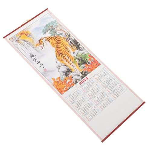 Beaupretty 年農暦壁掛けカレンダー 大型伝統的掛け軸デザイン 模造籐棒使用 月間旧暦表示 新年客間装飾用