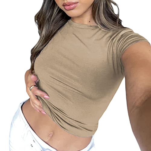 Camiseta Básica Slim Fit para Mujer Top Manga Corta Y2K Tops TikTok Influence Crop Top Club Party Streetwear(Green-1, M)