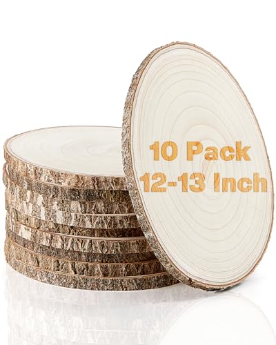 Set of (10) 12-13 Inches Large Wood Slices, Wood Centerpieces for Tables, Wood Slices for Centerpieces, Unfinished Wood Rounds for Wedding, Baby Shower, Party, Natural Paulownia Wooden Slabs