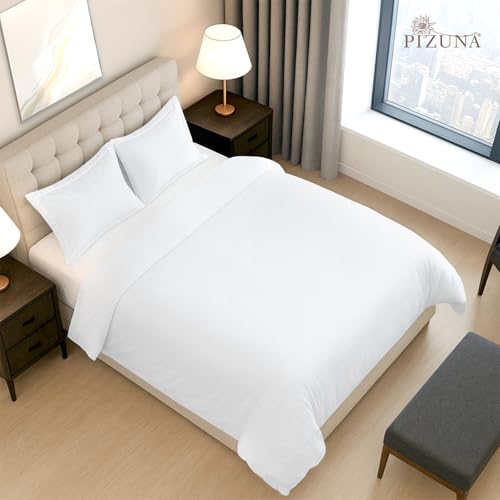 Image of Pizuna 100% Cotton Duvet Cover Double Bed, 400 Thread Count Long Staple Cotton Sateen Weave Quilt Cover 90X100 Inch, Comforter Cover King Size Double Bed with 4 Corner Ties, White