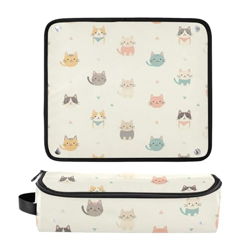 Bolsa de viaje para herramientas de cabello con tapete resistente al calor desmontable, organizador para planchas y rizadores de cabello, diseño kawaii con gatos pastel miniatura 3