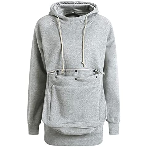 Clode Women Hoodies Men Pet Pouch Hoodie Long Sleeve Big Pocket Pullover Cat Puppy Holder Hooded Sweatshirt Clothes for Festival Grey Cover