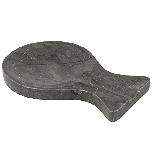 Luxury Hand-Carved Natural Charcoal Marble Spoon Rest – Heavy-Duty Utensil Holder for Spoons, Ladles & Spatulas, Made from Premium Java Stone, Chemical-Free & Elegant (Dark Grey, 8.6”)