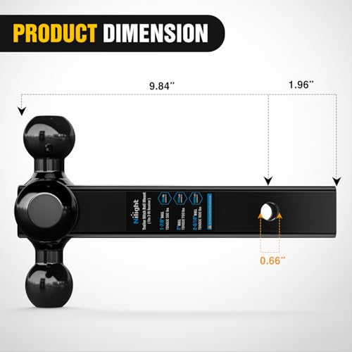 Nilight Trailer Hitch Ball Mount, 1-7/8 Inch, 2 Inch, 2-5/16 Inch Balls, Fits 2 Inch Square Receiver, 10,000 lbs by Nilight - Image 2