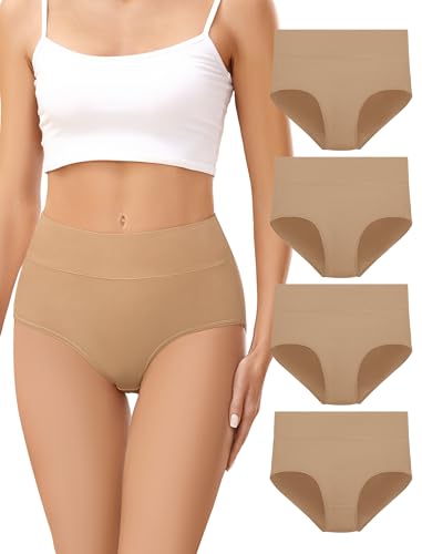 VOENXE Bragas Mujer Algodon,Braguitas Postparto Altas Cintura,Ropa Interior Culotte Talle Alto CóModo Suaves,Women's Underwear Cotton Multipack,Pack de 4