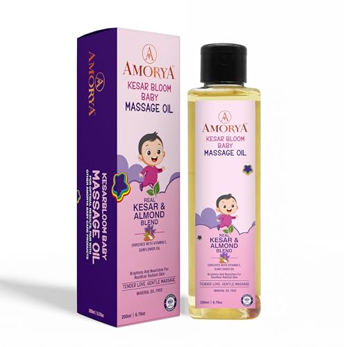 Image of Kesar Bloom Baby Massage Oil | Kesar & Almond Blend | With Vitamin E & Sunflower Oil | Nourishes & Enhances Natural Glow | Mineral Oil Free | 200ml (6.76oz) | IFRA Certified