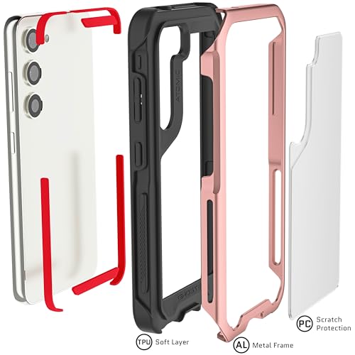 Coque transparente Galaxy S23 avec pare-chocs aluminium rose robuste - 5